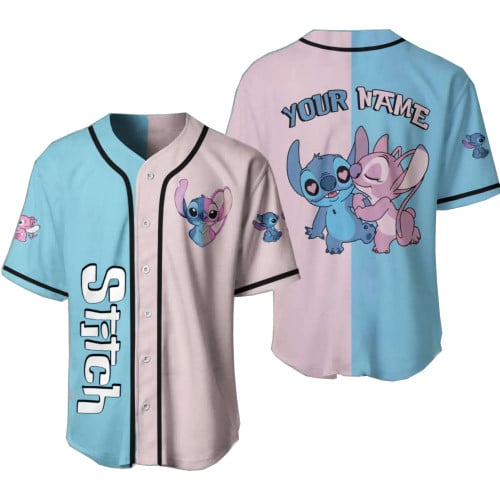 Happy Valentine Day Stitch And Angel Custom Baseball Jersey Couple Shirt Valentine Shirt