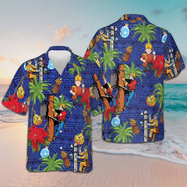 Proud Lineman Hawaiian Shirt Summer Short Sleeve Button Up Shirts Gifts For Lineman