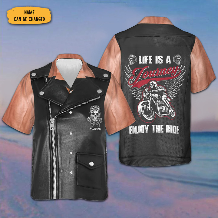 Custom Skull Life Is A Journey Enjoy The Ride Hawaiian Shirt Motorcycle Button Up Shirt Men's