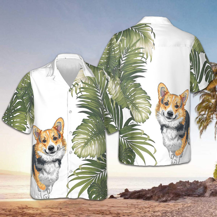 Corgi Monstera Leaves Hawaiian Shirt Corgi Clothing For Adults Themed Gifts