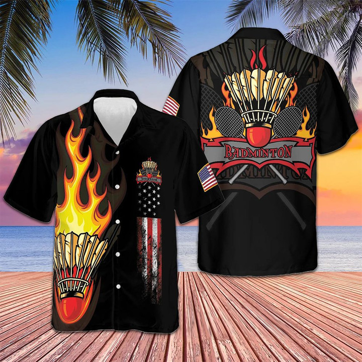 Badminton Flame Hawaiian Shirt Vacation Button Up Gifts For Badminton Players