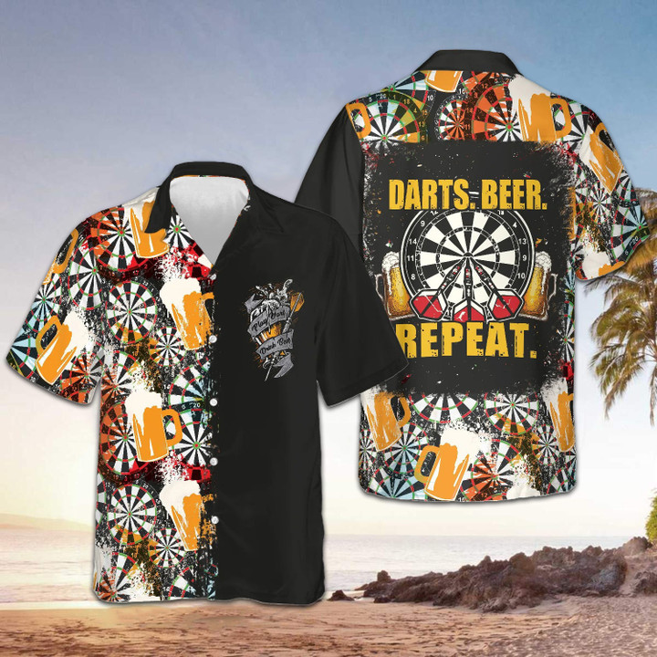 Darts Beer Repeat Hawaiian Shirt Funny Beer Lovers Darts Themed Gifts For Men