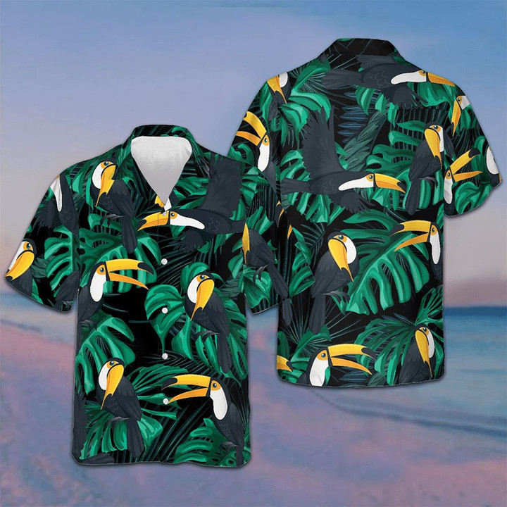 Toucan Birds Tropical Leaves Hawaiian Shirt Men's Button Down Beach Shirts Gifts For Son