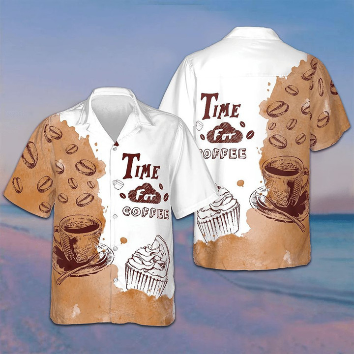 Time For Coffee Hawaiian Shirt Button Down Beach Shirts Gifts For Coffee Lovers