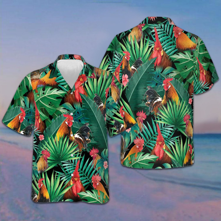 Rooster Hawaiian Shirt Mens Tropical Button Down Shirts Gifts For Chicken Lovers