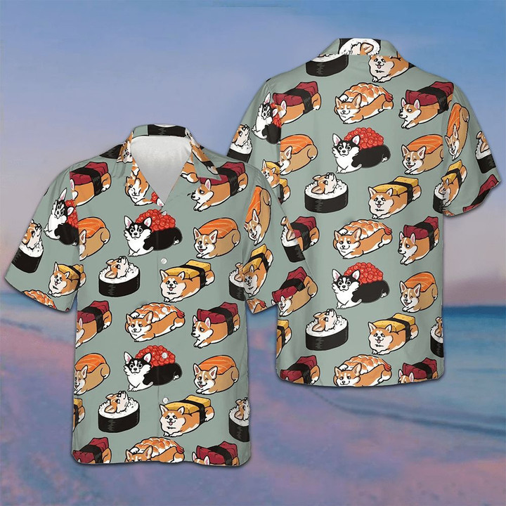 Sushi Corgi Hawaiian Shirt Funny Humor Best Mens Summer Shirts Gifts For Corgi Lovers