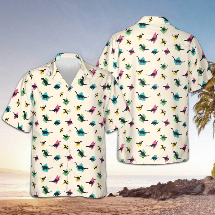 Dinosaur Shapes Hawaiian Shirt Dinosaur Aloha Button Up Shirt Mens Womens
