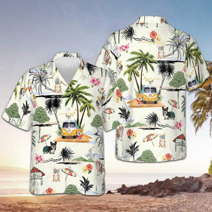 Corgi On Beach Vacation Hawaiian Shirt Summer Cute Corgi Related Gifts