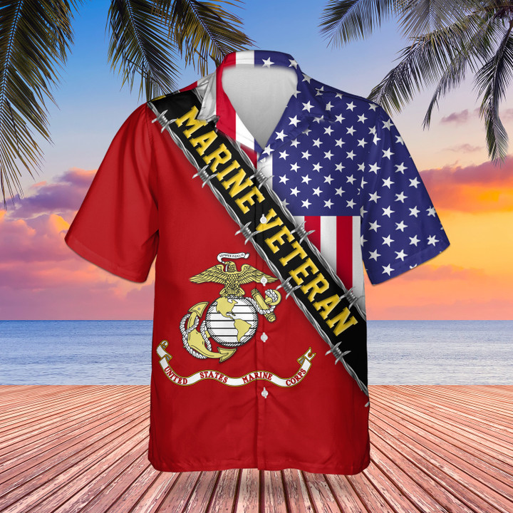 Marine Veteran Hawaiian Shirt With American Flag Military Honors Patriot Gift For Veteran