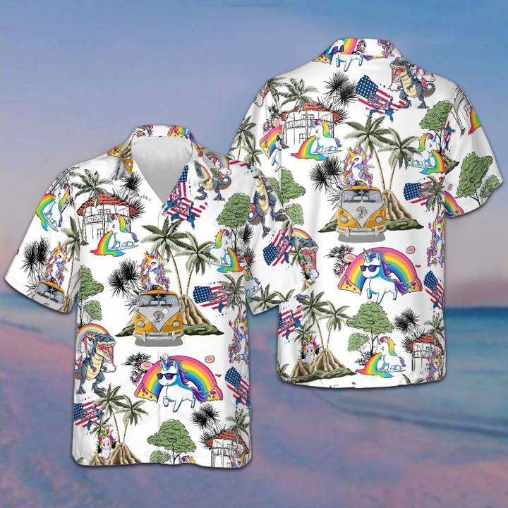Unicorn American Flag Hawaiian Shirt Funny Family Vacation Shirts Gifts For Him Her