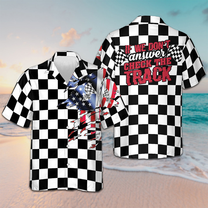 If We Don't Answer Check The Track Hawaiian Shirt USA Racing Flag Motorcycle Button Up Shirt