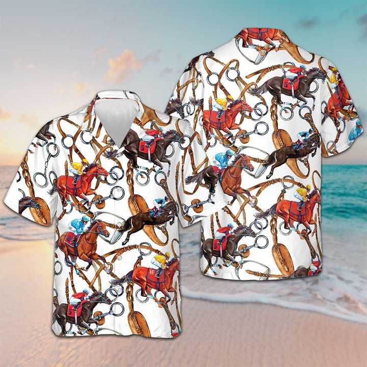 Horse Racing Hawaiian Shirt Button Up Beach Shirts Mens Gifts For Horse Racing Fans
