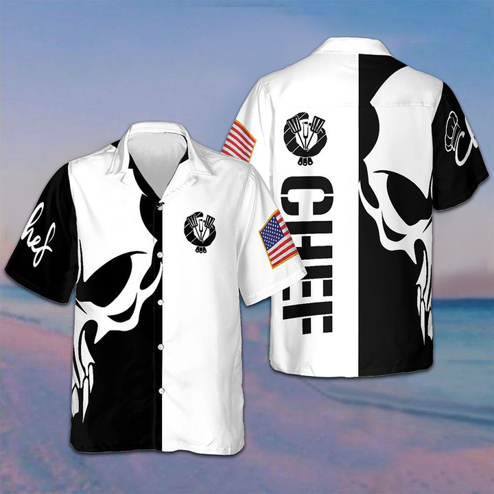Skull Chef Hawaiian Shirt Short Sleeve Button Up Vacation Shirts Best Gifts For Chefs