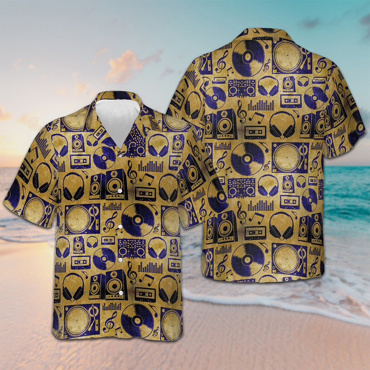 Music DJ Vintage Hawaiian Shirt DJ Players Mens Short Sleeve Button Up Gift Ideas