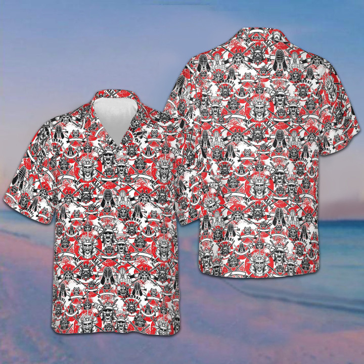 Samurai Hawaiian Shirt Short Sleeve Button Up Vacation Shirts Gifts For Men's