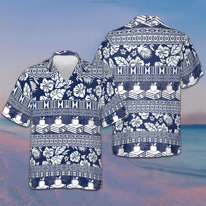 Teacher Hibiscus Leaves Hawaiian Shirt Button Up Vacation Shirts Gift Ideas For Teachers