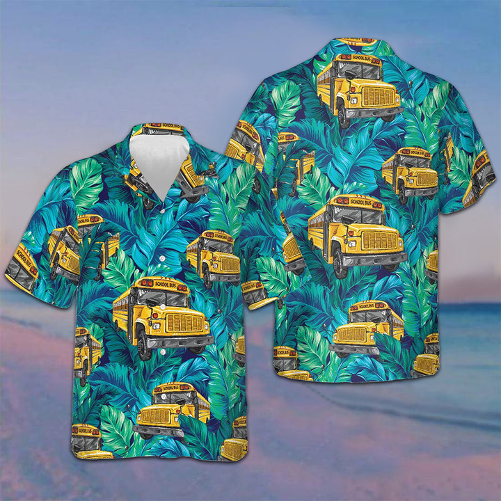 Tropical Leaves School Bus Driver Hawaiian Shirt Cool Summer Shirts For Guys Bus Drivers Gifts