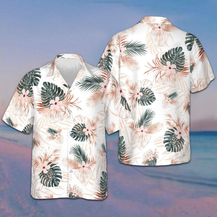 Tropical Palm Leaves Hawaiian Shirt Mens Summer Short Sleeve Shirts Gifts For Boyfriend