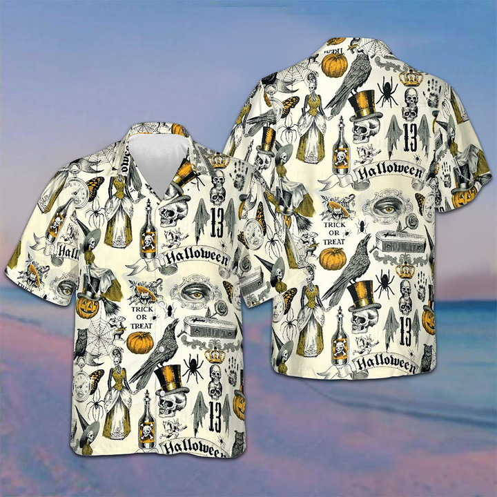 Trickery Halloween Pattern Hawaiian Shirt Mens Beach Button Up Shirts Horror Lovers Gifts