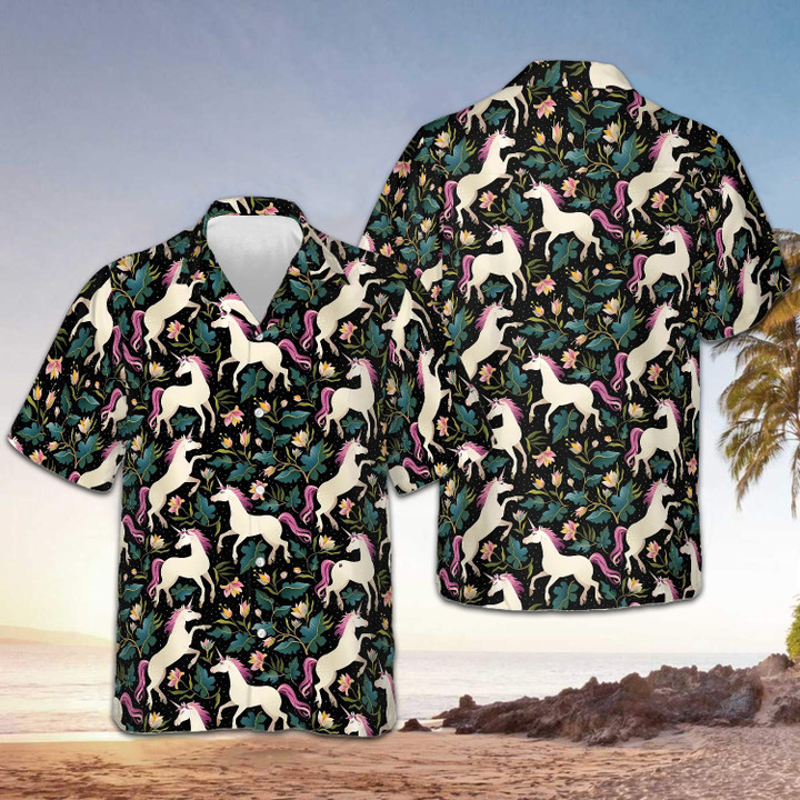 Fantasy Unicorns Hawaiian Shirt Floral Mens Unicorn Button Up Shirt