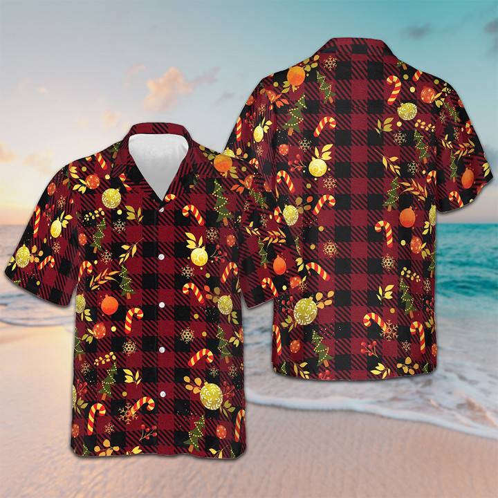 Merry Christmas Red Plaid Pattern Hawaiian Shirt Cool Button Up Shirt Christmas Gift Ideas