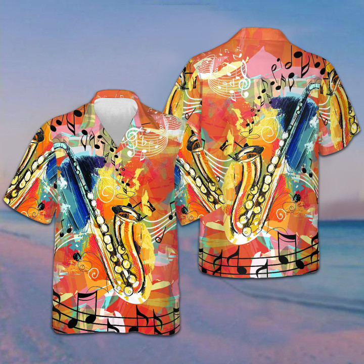 Saxophone Guides You To The World Hawaiian Shirt Beach Button Down Shirt Men Music Lovers Gift