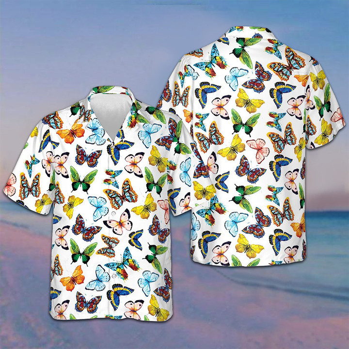 Watercolor Butterflies Hawaiian Shirt Mens Beach Button Up Best Gift For Husband