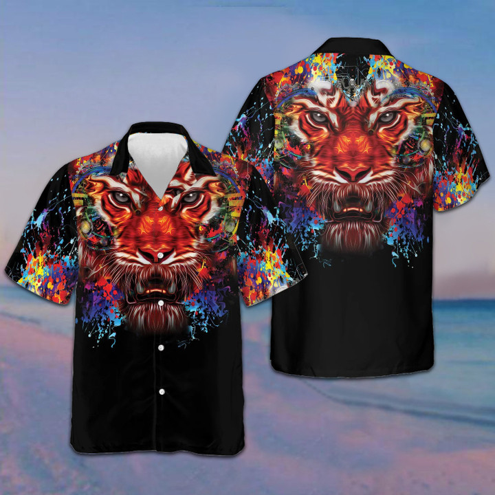 Vibrant Tiger Head Hawaiian Shirt Mens Short Sleeve Summer Shirts Gifts For Tiger Lovers