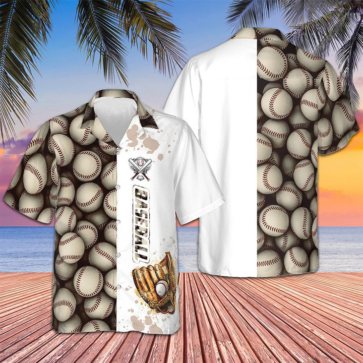Baseball Ball Pattern Hawaiian Shirt Mens Button Up Shirts Summer Gifts For Baseball Players