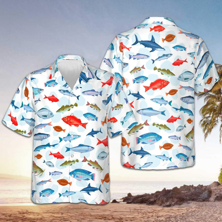 Fish Pattern Hawaiian Shirt Colorful Fish Print Hawaiian Shirt Gift Ideas