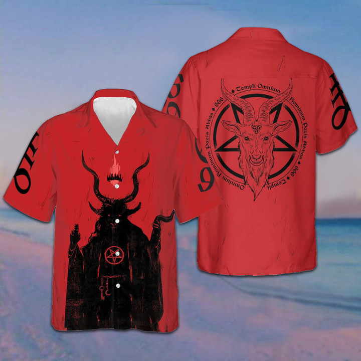 Satanic Demon Goat Hawaiian Shirt Red Button Up Shirt Best Uncle Gifts
