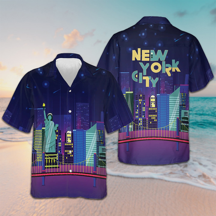 New York City By Night Hawaiian Shirt Mens Beach Button Up Shirts Uncle Presents