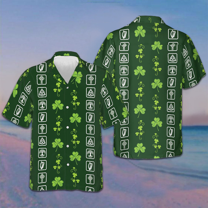 Shamrock Irish Symbols Hawaiian Shirt St Patrick's Day Button Down Shirt For Men Gift Ideas