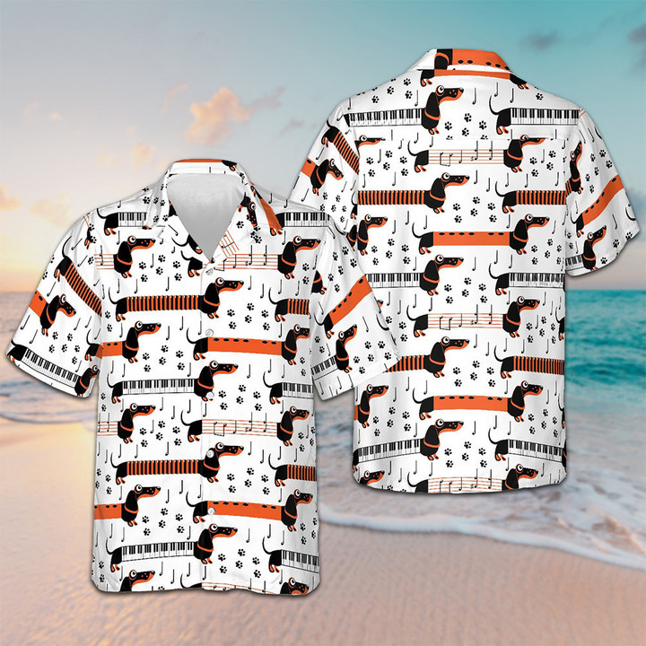 Piano Dachshund Dogs Hawaiian Shirt Dog Lover Funny Button Down Shirt Summer Presents