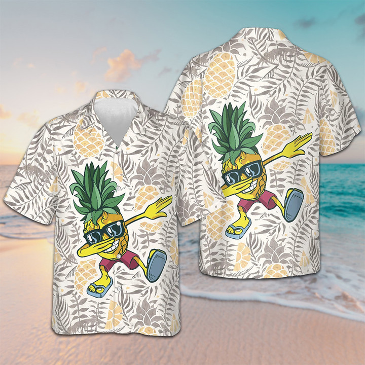 Pineapple Dabbing Hawaiian Shirt Funny Graphic Beach Shirt Button Down Gift Ideas For Uncle
