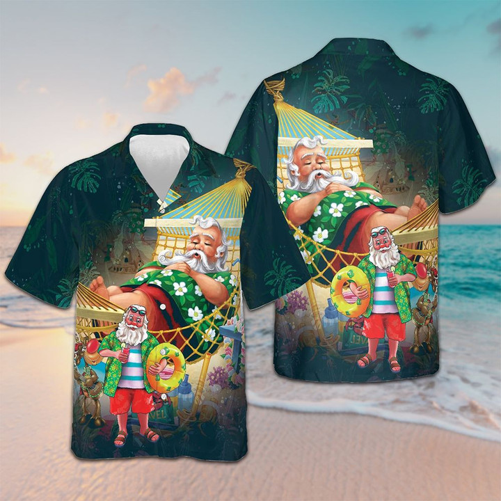 Santa Claus On The Beach Hawaiian Shirt Funny Design Christmas Button Up Shirt Gifts For Him