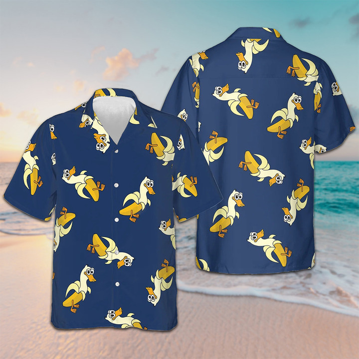 It's Just A Banana Duck Hawaiian Shirt Navy Button Up Shirt Gifts For Duck Lovers