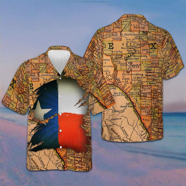 Texas Map Hawaiian Shirt Texas Lovers Patriotic Button Down Shirts Gifts For Him