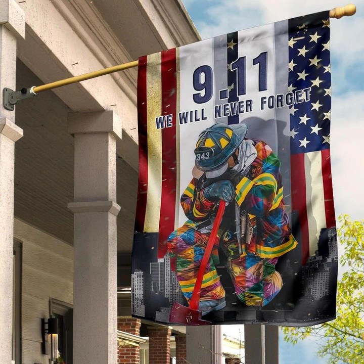 9.11 We Will Never Forget Flag 343 Fireman American Flag Memorial Patriot Day Decoration