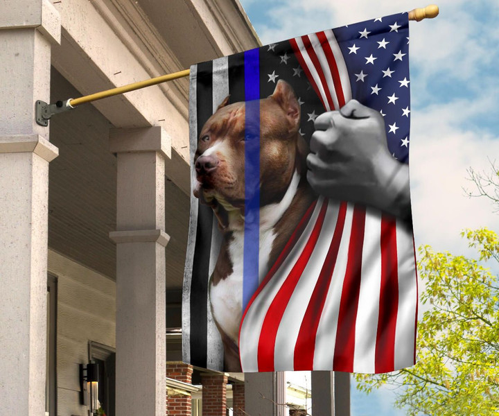 Pitbull Thin Blue Line Flag Hand Pulling American Flag Support Law Enforcement Gifts For Dad