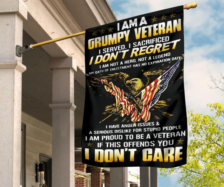 I Am A Grumpy Veteran I Don't Care Eagle Patriotic Hold Gun U.S Flag Proud Veterans Day Gift