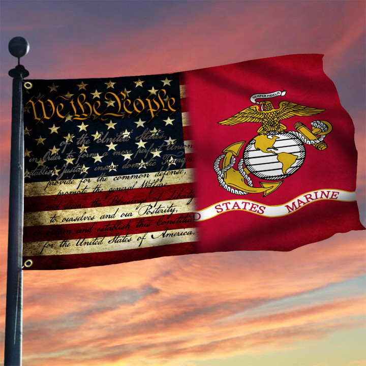 United States Marine Corps Flag We The People American Flag USMC Patriotic Yard Decor