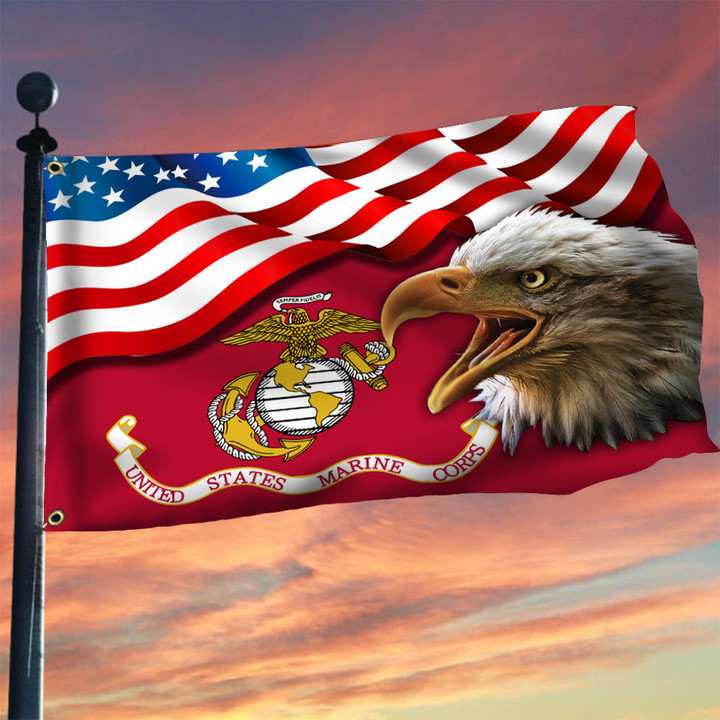 Bald Eagle US Marine Corps Flag American Flag Proud USMC Patriotic Home Decor