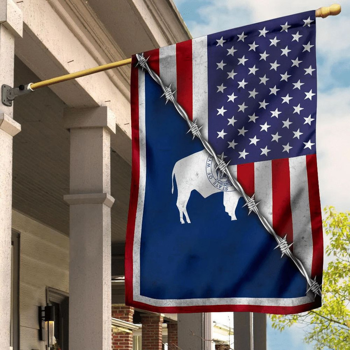 Wyoming Flag And American Flag Patriotic Wyoming State Flag Outdoor Hanging