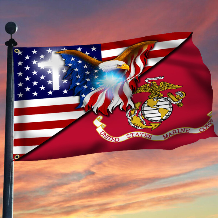 Christian Eagle US Marine Corps Flag American Flag Pride Military July 4th Decorations