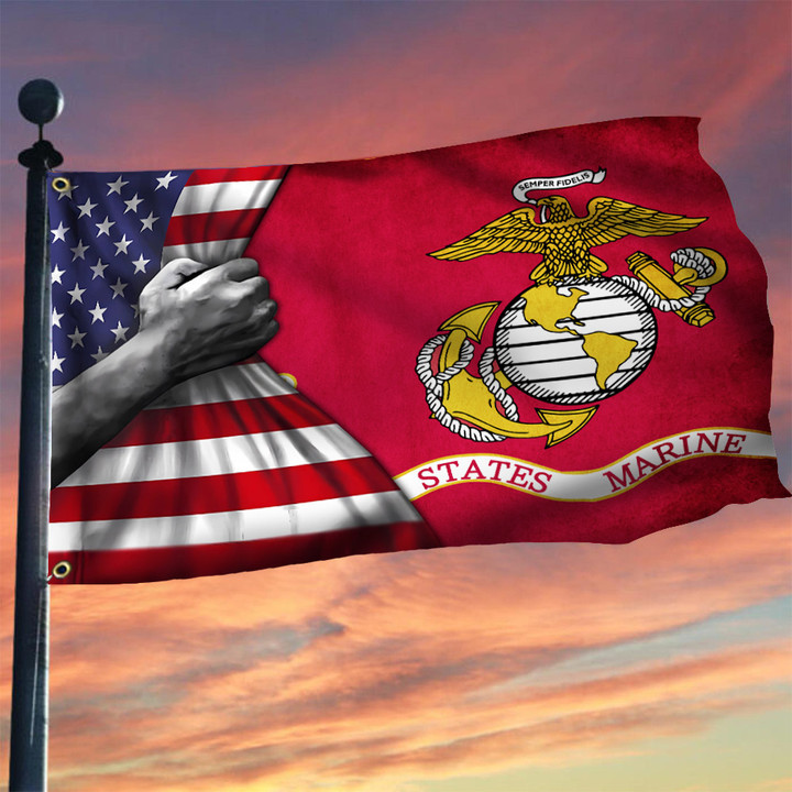 United States Marine Corps Flag Inside American Flag Happy Independence Day USA Military Decor