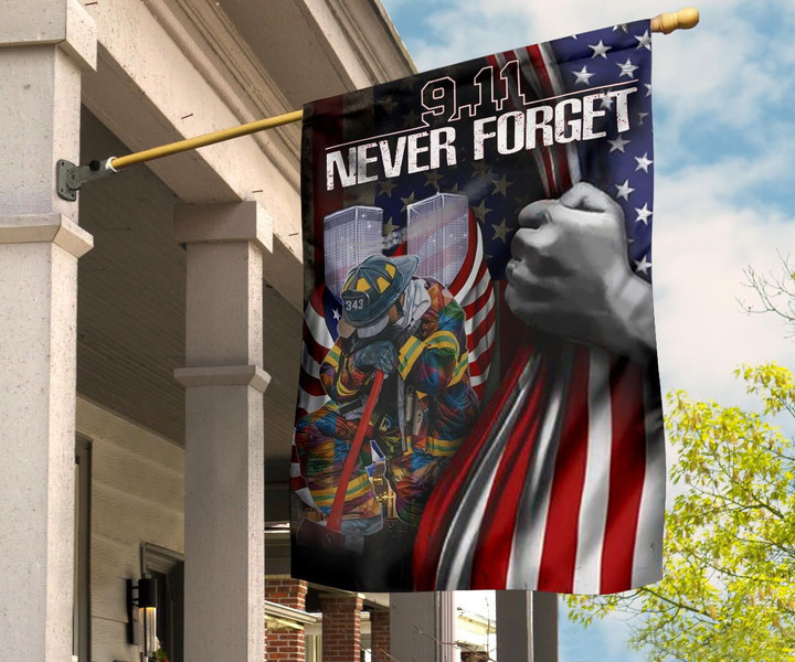 9.11 Never Forget Firefighter Flag Inside American Flag Remembering 323 Firefighters Memorial