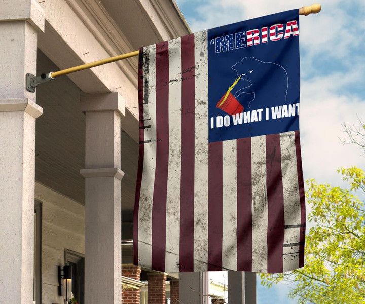 Black Cat Merica I Do What I Want American Flag Gift For Cat Lover Vintage Style Funny Flag