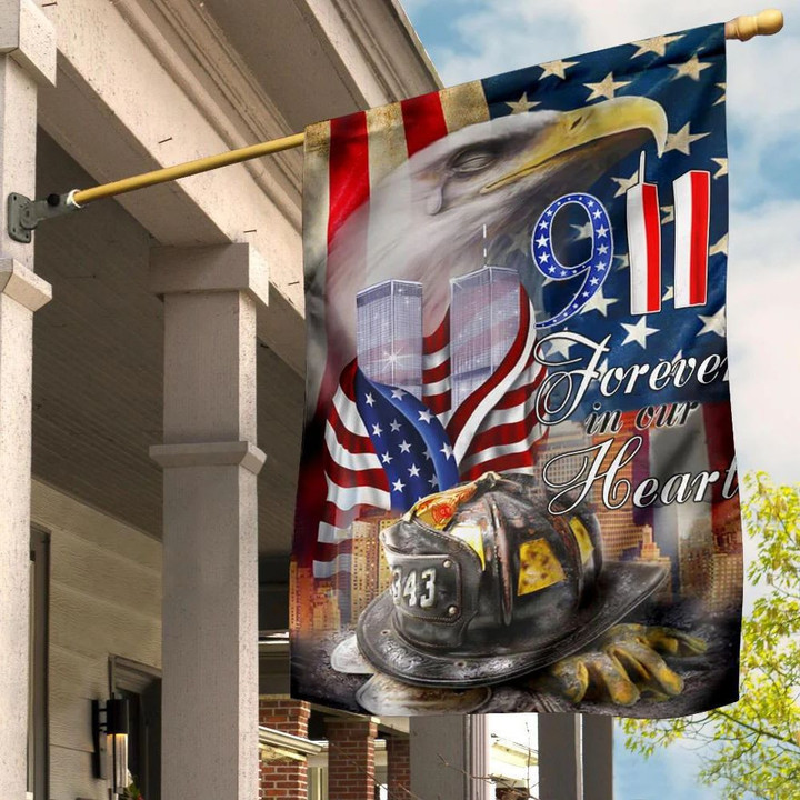 343 Firefighters 9 11 Forever In Our Heart Flag Patriotic Eagle USA Flag Fireman Memorial