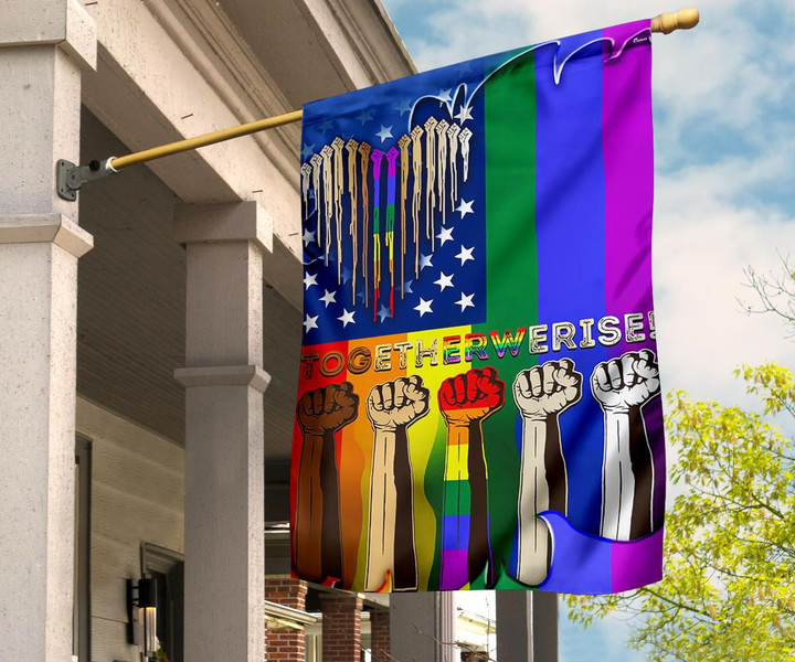 LGBTQ Togerther We Rise American Flag Different Pride Flags Decor Outdoor
